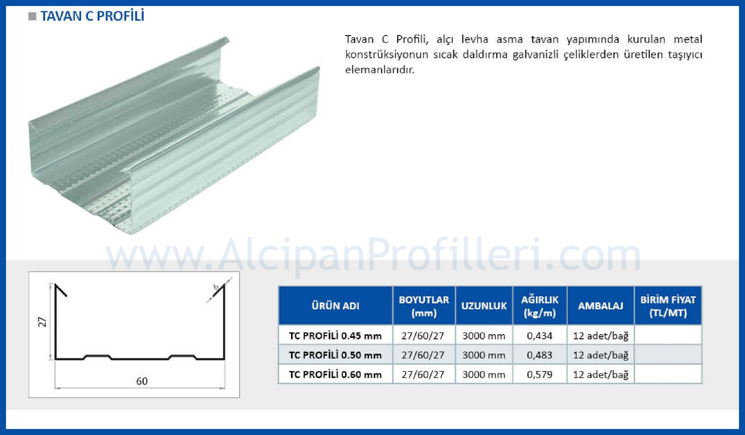 Alçıpan Kutu Profil ve Galvanizli Profil Toptan Satış Uygulama Fiyatları